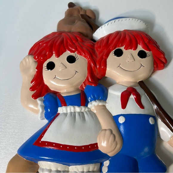 Raggedy Ann and Andy Ceramic Wall Plaque 14.5” Vintage 1970’s Hand Painted - Picture 4 of 6